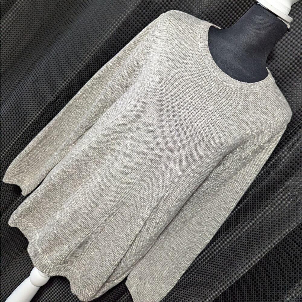 J.JILL! DREAMY SILVERY METALLIC & GRAY COTTON BLEND TUNIC LENGTH SWEATER! SZ  LP